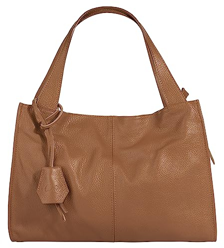 Cluty Shopper Echt Leder Damen | Made in Italy, Smartphonefach, Ledertasche Damen, Handtasche Echtleder, Umhängetasche groß cognac | 021850