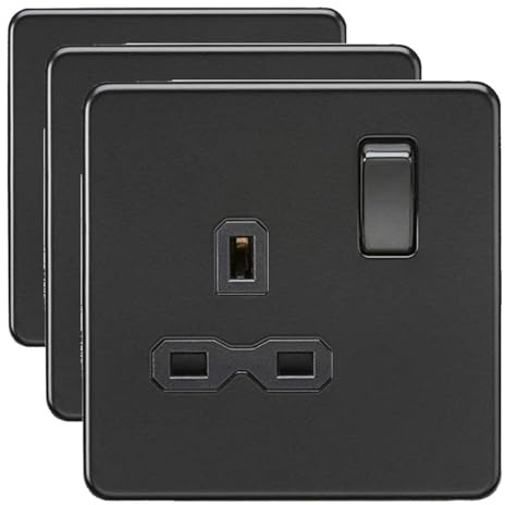 Knightsbridge SFR7000MBB Screwless 13A 1G DP Switched Socket Insert, 230 V, Matt Black (Pack of 3)
