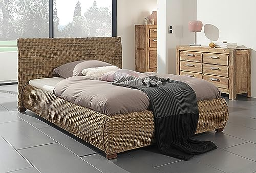 Wolf Möbel Rattanbett Round 200x200cm Rattan Doppelbett Bettgestell aus Massivholz Bett Korbbett Rattan-Geflecht Ehebett Natur Naturprodukt natürliches & geflochtenes Design leicht & robust