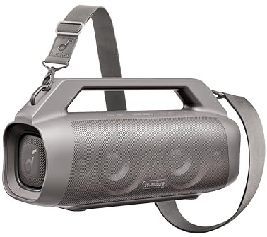 soundcore Anker Motion Boom Plus IP67 Lautsprecher für Draußen, 80W Stereo Sound, Individueller EQ & BassUp, USB-C, Bluetooth, Integrierte Powerbank, Wasserdicht, für Camping(Generalüberholt)
