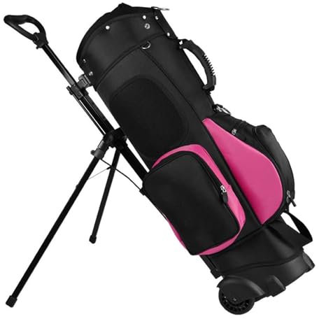 Golf Stand Bag Lightweight mit 7-Wege-Trennwand, Leichte Tragbare, wasserdichte Golftasche mit Rollen, für bis zu 13 Schläger (Color : Pink)