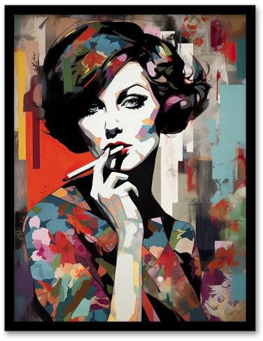 Artery8 Femme Fatale Beauty Portrait Oil Painting Woman In Floral Fashion Vibrant Colourful Bold Pop Art Modern Painting Art Print Framed Poster Wall Decor 12x16 inch