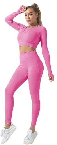Jamron Donna Inverno Spesso 2 Pezzi Set di Abbigliamento Yoga Crop Top + Leggings Tuta da Ginnastica Fucsia SN079110 S
