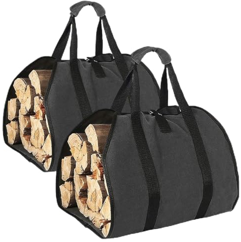Lckaey Kaminholz Tragetasche mit Griffen Leinwand Holz Halter für Kamin Camping Herd Tote Zubehör Outdoor 2PCS CH001-schwarz