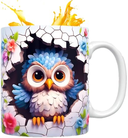 Vllold Tasse à café en forme de hibou | Tasse à café en céramique peinte à plat – Décoration de hibou en céramique pour homme et femme Cadeau de vacances et d'anniversaire