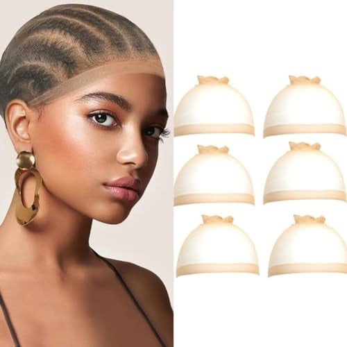 6 Stück HD Wig Cap,Perücke Kappen Caps Nylon Haarnetz Dehnbare,Perückekappe Nackt Beige, Elastische Netz Perückennetz