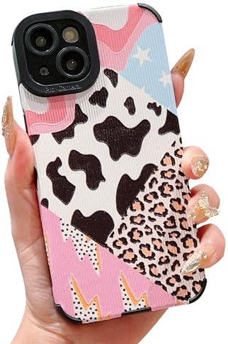 HZYKDWD Compatible with iPhone 15 Case 6.1 Inch,cute splicing art pattern design full camera lens protection slim soft phone case for iPhone 15 for women girl