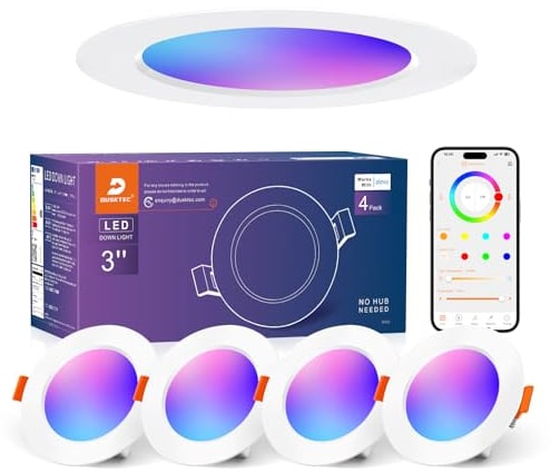 DUSKTEC Einbaustrahler LED RGB Smart, LED Spots 230V Warm und Kaltweiss Farbig 2700K-6000K Dimmbar mit APP Alexa, Deckenspots Bunt Bluetooth 7W 68mm, IP44 Einbauleuchten Einbauspots 4 stück