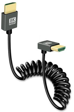 GELRHONR Câble hdmi court enroulé 8k, rallonge hdmi mâle à mâle ultra mince cordon flexible 48gbps prise en charge haute vitesse 3D 8K@60Hz pour moniteurs sur caméra, TV, Xbox series x/s (Up Angle)