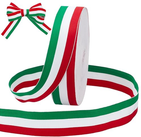 PH PandaHall 4cm Ruban Rouge Blanc et Vert 45.7m Ruban Décoratif Tricolore Drapeau Italien Ruban Patriotique Ruban de Noël à Rayures pour L'emballage des Cadeaux, la Décoration de La Fête de Noël