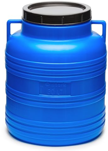 Garronda réservoir d'eau de 30 litres, Baril Alimentaire, fût à Large Ouverture en HDPE et sans BPA, tonneau de Jardin, bac à Aliments pour Animaux, conteneur d'eau, tonneau Universel GD-0078, Bleu