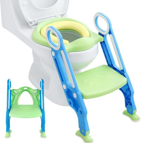 Afurl Kinder Toilettensitz, Toilettentrainer mit Treppe und Griffe, Faltbar Kindertoilette WC Sitz Töpfchentrainer, höhenverstellbar Töpfchen-Trainings-Toilettensitz