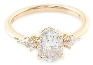 Skcess 18 Karat Gelbgold Partnerringe Weiß Moissanit Oval, Engagement Ring mit Ovalem und Tropfenförmigem Moissanit Ringe Frauen Größe 58 (18.5)