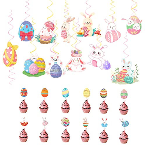Aiwjeakh Osterdeko Mottoparty Torte Fahne Hase Ei Spirale Anhänger Happy Easter Supplies