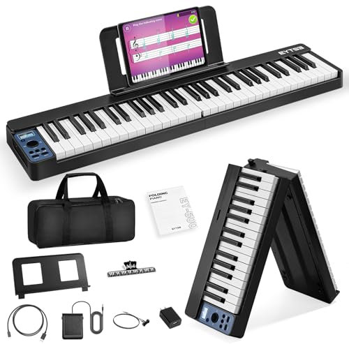 EYTSE Teclado de piano plegable de 61 teclas, piano digital de tecla semipesada, teclado de piano portátil, inalámbrico y MIDI, teclado electrónico plegable para principiantes, niños y adultos (negro)