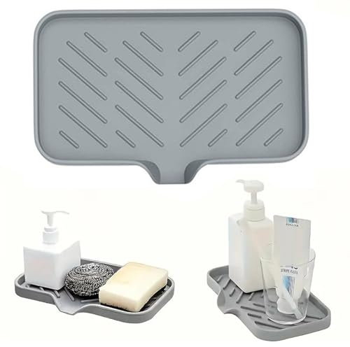 XINCHENG Silicone Soap Dish, Grey Sink Tray, Self Draining Soap Dish, Kitchen Soap Tray, Soap Container Perfect for Shower, Bathroom, Kitchen, Countertop and Travel