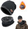 Winter Beanie Mütze Schal Set, Elastische Mütze Runder Schal Set, Beanie Mütze, Wintermütze und Schal, Fleecefutter Warme Wintermütze Damen Herren, Unisex für Outdoor Sport Wärmen (Ash)