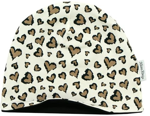 Kleine Könige Mütze Kinder Mädchen Beanie · Modell Hearts Leopard Leo Herzen, schwarz · Ökotex 100 Zertifiziert · Größe 122/128 (KU 52-54)
