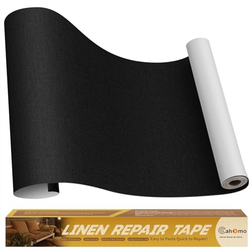 Cahomo Flicken Selbstklebend Stoff, Leinenstoff Patches Selbstklebend, 40x230 cm Leinen Reparatur Patches für Sofa, Autositze, Bootssitze, Bürostuhl, Vorhang - Schwarz