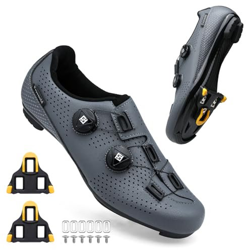 Feyenold Herren Fahrradschuhe Damen Radsport Schuhe Kompatibel mit SPD-SL Pedal & Kompatible Installation SPD/Look KEO Cleats Reitschuhe Grey 42 EU