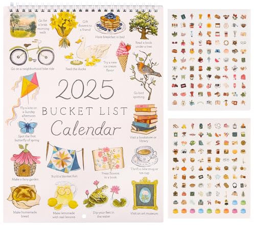 Bucket Liste Kalender 2025, Bucket List Wandkalender 2025, To-Do-Liste und Notizen, großer Wandkalender mit Doppelspirale, Wandkalender zum Planen oder Organisieren