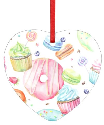 GSGCSBYMLG Cupcakes, Donuts, Muffins, Zucker, bedruckter Acryl-Anhänger für Weihnachtsbaum