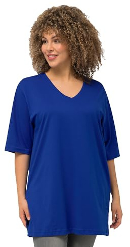 Ulla Popken Damen große Größen Übergrößen Plus Size T-Shirt, V-Ausschnitt, Relaxed, Halbarm Kobaltblau 58+ 515283760-58+