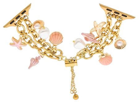 Bracelet habillé avec pendentif étoile de mer doré pour Apple Watch pour femme 49 mm/45 mm/44 mm/42 mm/46 mm (série 10) Bracelet en métal zircn pour iWatch Series 10 9 8 7 6 5 4 3 2 1 Ultra 2/1 SE
