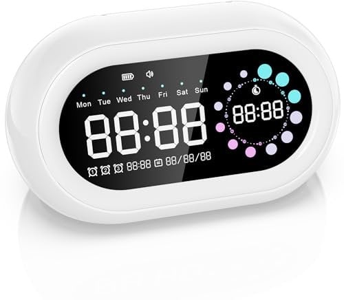 Reveil - Enfant Réveil Matin Horloge Numérique Reveille Lumineux LED Bureau Multifonction Veilleuse Digitale Calendrier Snooze Alarm Clock a Piles Petit Educatif Jour/Nuit de Voyage Adulte Ado