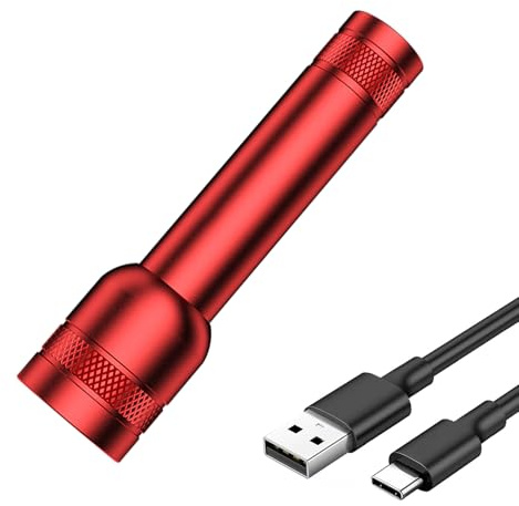 MODOAO Taschenlampe LED Aufladbar, Hight Lumen Torch Light extrem hell mit 3-Modi,Zoomable Mini Taschenlampe mit langer Laufzeit, Wasserdichte Flashlight für Camping Angeln Notfall im Freien(rot)