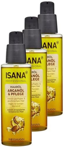 ISANA PROFESSIONAL Haaröl Arganöl & Pflege, 300 ml (3x 100ml) - Strapaziertes & trockenes Haar - Pflegeöl enhält Argan- & Sonnenblumenöl