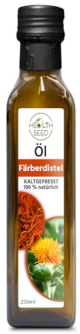 Health Seed® Ungefiltert Distelöl - 100% Rein Kaltgepresst Glasflasche - Frisch vom Hersteller - 250 ml