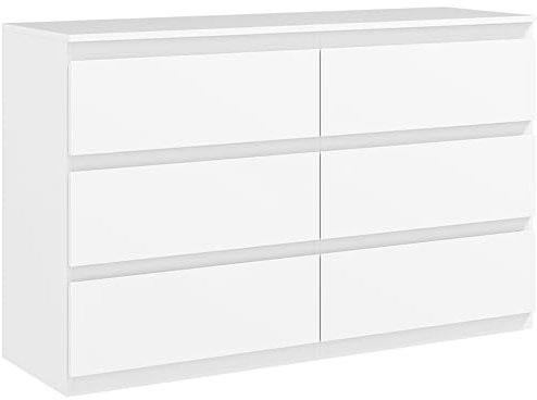 HOMCOM Commode 6 tiroirs Commode Chambre Meuble de Rangement épuré Style Moderne avec mécanisme de Fermeture en Douceur, pour Chambre à Coucher, Salon - 120 x 39 x 75 cm, Blanc