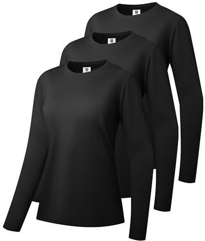 3 Pack Women's Cotton Long Sleeve T-Shirts Round Neck Moisture Wicking Shirts Comfortable Casual Tops Black/Black/Black-05-2XL