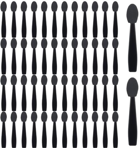 50 PCS Sponge Eyeshadow Applicators Disposable Black Eye Shadow Brushes Short Mini Dual Sided Portable Travel Sticks Multipurpose Eyes Makeup Brushes with Sponge Tip for Nails and Eyeshadow Makeup