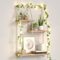 FKSLIFE Hanging Shelves for Wall,Macrame Hanging Plant Shelf with Vine Lights 3 Tier Rope Floating Shelf Wood Organizer Storage Rack Boho Wall Decor Aesthetic for Succulents Bedroom Bathroom Kitchen
