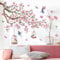Large Pink Flower Tree Branch Wall Decals Cherry Blossom Tree Floral Birds Wall Stickers Peel and Stick Wall Art Decals for Bedroom Living Room Sofa