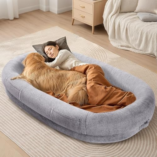 unipaws Human Dog Bed for Adults, XXL Memory Foam Dog Bed with Washable Cover, Extra Large Dogs Bed with Storage Pocket & Non-Slip Bottom, Ideal for Large Dogs & Multi-Dog Households, 180×122×26cm