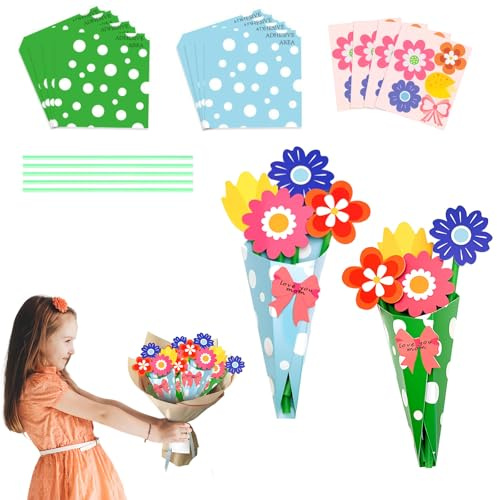 shallyong 6 Kits Papier d'Artisanat de Fleur Enfants Thanksgiving, Création Bouquets Fleurs Enfants, Kit Créatif de Fleurs Papier à Faire Soi-Même, Loisirs Créatifs Printaniers pour Thanksgiving Day