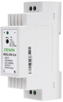 DEWIN Alimentation sur rail DIN 24 V, DEW-15-24 Alimentation industrielle sur rail DIN à découpage 24 V 0,63 A 15 W