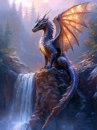 Diamond Painting Drachen für Bastelset Kinder ab 6 Jahre, Diamant Painting Fallen Set für Erwachsene Anfänger, 5D DIY Mosaikherstellung Full Diamant Set für Wanddeko Festival Geschenke 40x50cm S-360
