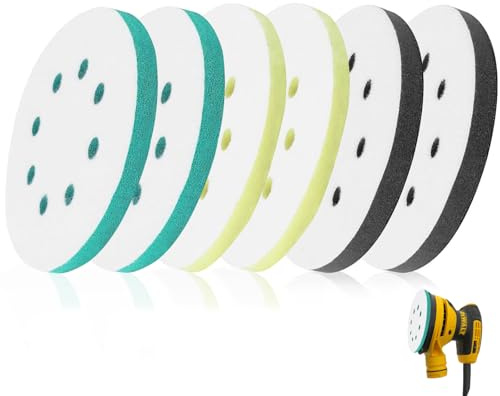 6 Stück Schleiftellerschoner Softauflage, 125 mm Schwamm Interface Pad Kissen Pad Klett, Schwamm Schleifen Soft Pads, Spezielle Ersatzpads für Schleifmaschinen(8 Löcher)