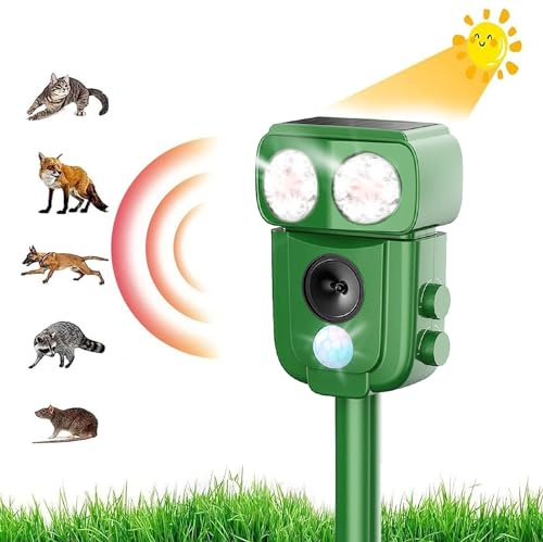 Katzen-Abwehrmittel, Ultraschall, solarbetrieben, Vogelabwehr, Abschreckung für Tauben, Vögel, Hunde, Katzen, Mäuse, Füchse und Tiere, 4 einstellbare Modi