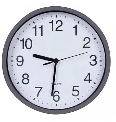 8 ROUND WALL CLOCK GREY - Non-Ticking Silent Operation Clock For Office School Home Bedroom Kitchen & Home Timepiece | Battery Operated Timekeeping Wall Clock | Requires 1x AA Battery (Not Included)