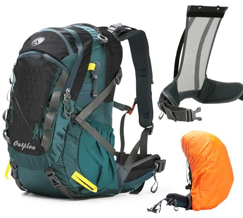 Outplea 30L Innenrahmen Wanderrucksack Herren Damen, Trekkingrucksack mit Netzrücken und Regenschutz, Backpacking Rucksack für Outdoor Camping Reisen, Grün