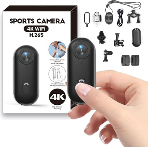 4K Mini Thumb Action Camera, Portable Vlogging Camera, Waterproof Wearable Body Camera 4K with 360° Rotation Clip, Magnetic Hands-Free POV Camcorder for Cycling, Motorcycle, Pet Walking, Vlogging