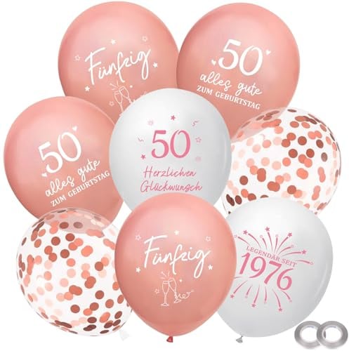 Whimzey Deko 50 Geburtstag Frau, 25 Stück Luftballon 50 Geburtstag Deko, Ballon 50. Geburtstage Dekoration,Geburtstagsdeko 50 Jahre 1976,50er Partydeko,Luftballons Alles Gute zum 50 Geburtstage Frauen