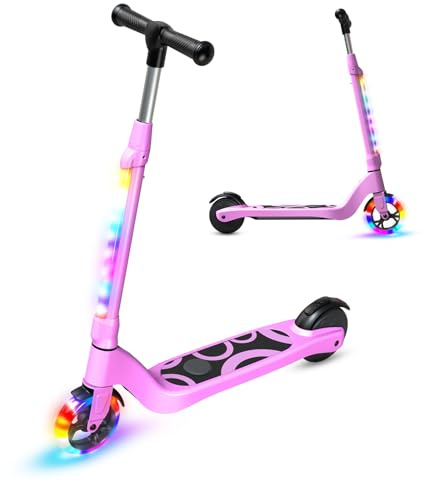 TST Trottinette électrique pour enfants de 6 à 10 ans, avec lumières LED, avec 3 niveaux de réglage, trottinette électrique avec roues de 5,3 et une vitesse maximale de 10 km/h et une charge maximale