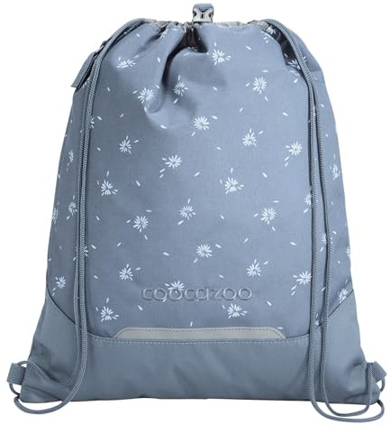 Coocazoo Turnbeutel „Bloomy Daisy”, hellgrau, mit Reißverschlussfach und Kordelzug, reflektierende Elemente, Schnalle zur Befestigung am Schulrucksack, 10 Liter, ab der 3. Klasse