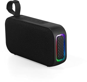 Intempo Aria Plus Speaker - Bluetooth 6.0 Connectivity, 16W Output, Up to 16 Hours Play Time, Fabric Finish, Colour Sync LED Lights, Carry Handle, IPX5 Protection, Black